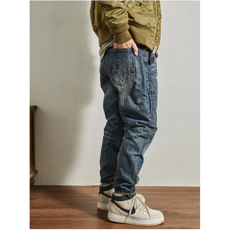 

Осенние джинсы 2025 года, мужская езда, американский ретро-винтаж, приталенный крой, стильная мужская одежда, тяжелые мотоциклетные брюки