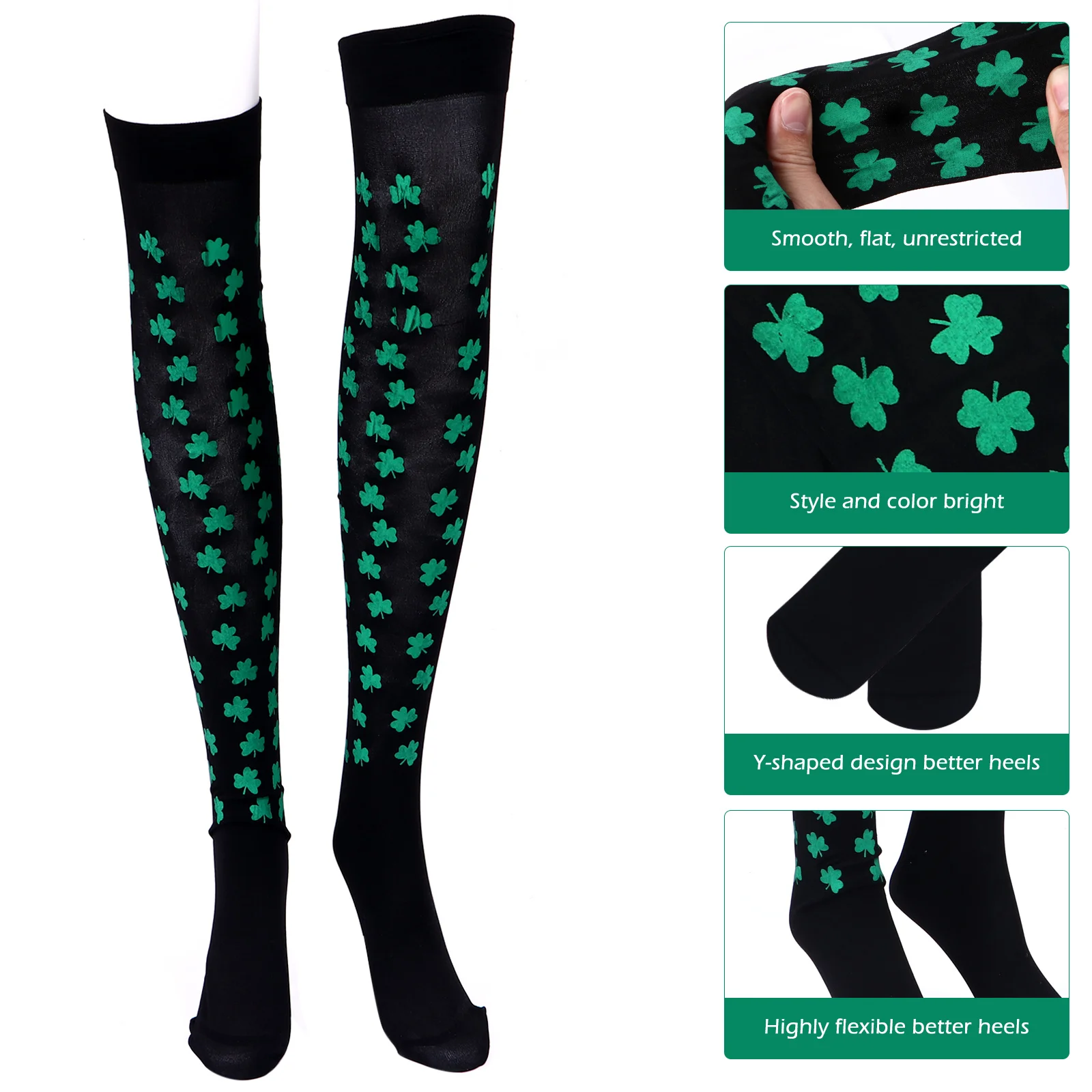 

3Pairs Clover Printing Socks Comfortable Durable for St Patricks Day Running Female Long-Tube St. Patrick's Day Stocking