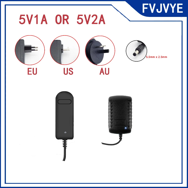 AC DC 5v 1A 2A 2000ma Adapter Power Supply Adaptor EU AU US PLUG 5.5MM*2.1mm Wall Charger For Led Strip Light Lamp Camera A5