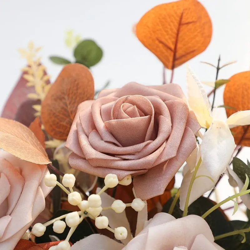 Artificial Flowers 25pcs Real Looking Terracotta Ombre Colors Foam Fake Roses with Stems for DIY Wedding Bouquets Bridal Shower