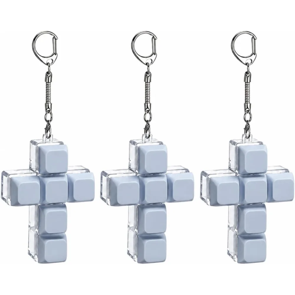 1-5Pcs Blue Cross Keyboard Fidget Clicker Keychain 6 Keycap Stress Relief Decompression Button Fidget Office Travel Stress Gifts