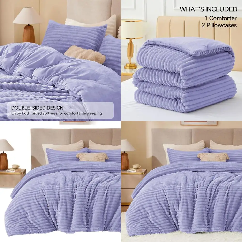

Ultra Plush Lavender Comforter Set - Cozy Fluffy Bedding Ensemble for Winter, Including 2 Pillowcases