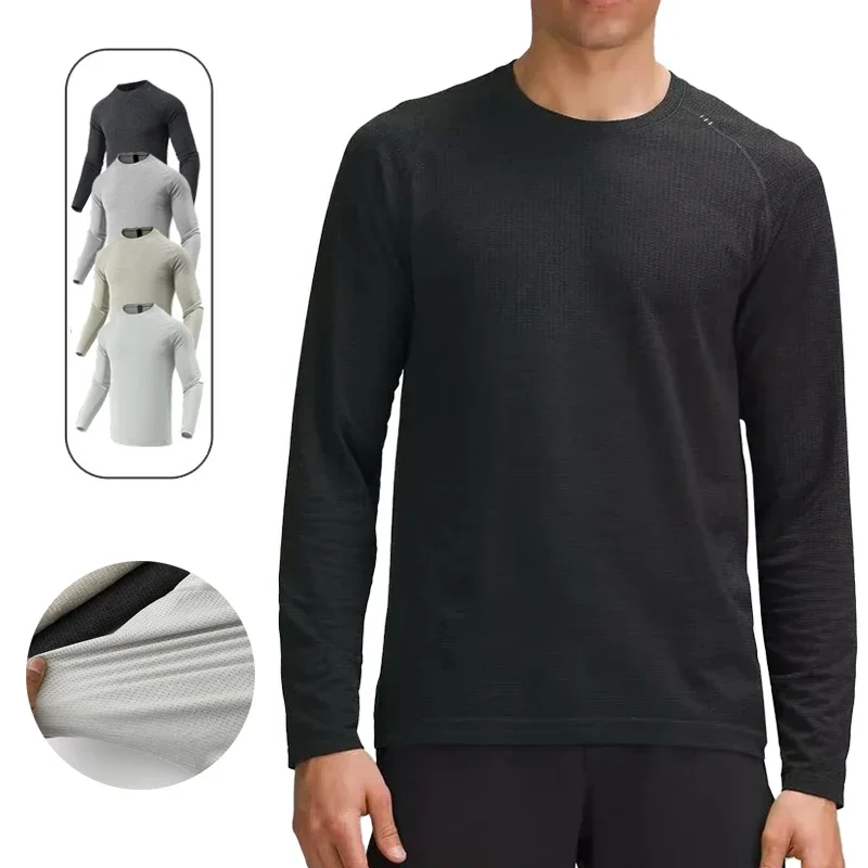 

(M-2XL) Mens Seamless Workout Long Sleeve Shirt Moisture Wicking Quick Dry Stretch Athletic Tops Gym Sports T-shirt 63% Nylon