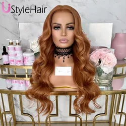 UStyleHair imbir peruka koronkowa przednia długa fala ciała peruki syntetyczne pomarańczowa koronkowa peruka naturalna linia włosów codziennego użytku na imprezę Cosplay