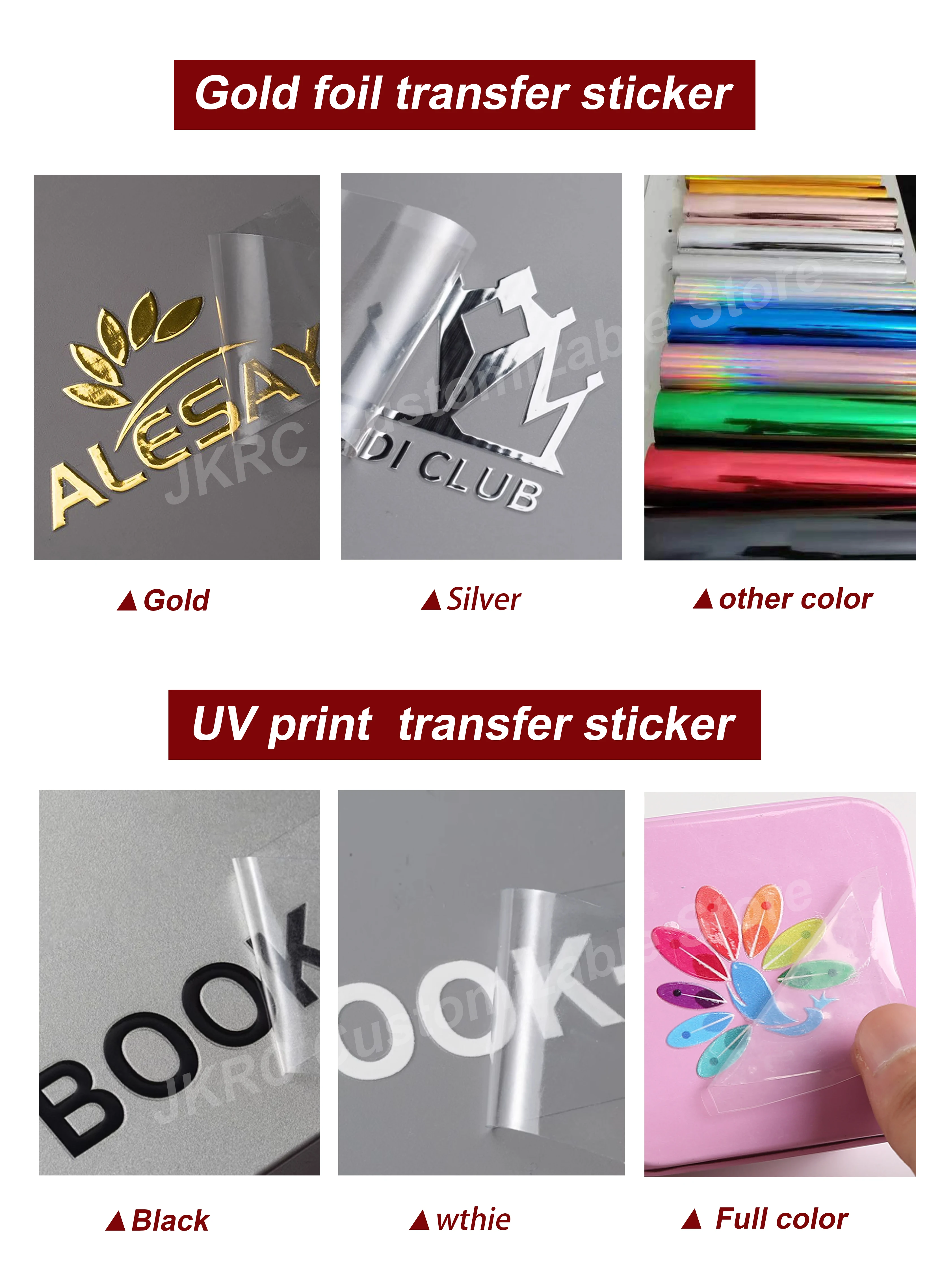 custom color transfer 3D sticker DTF UV gold decal brand company logo vinyl crystal label raised self-adhesive waterproof hollow