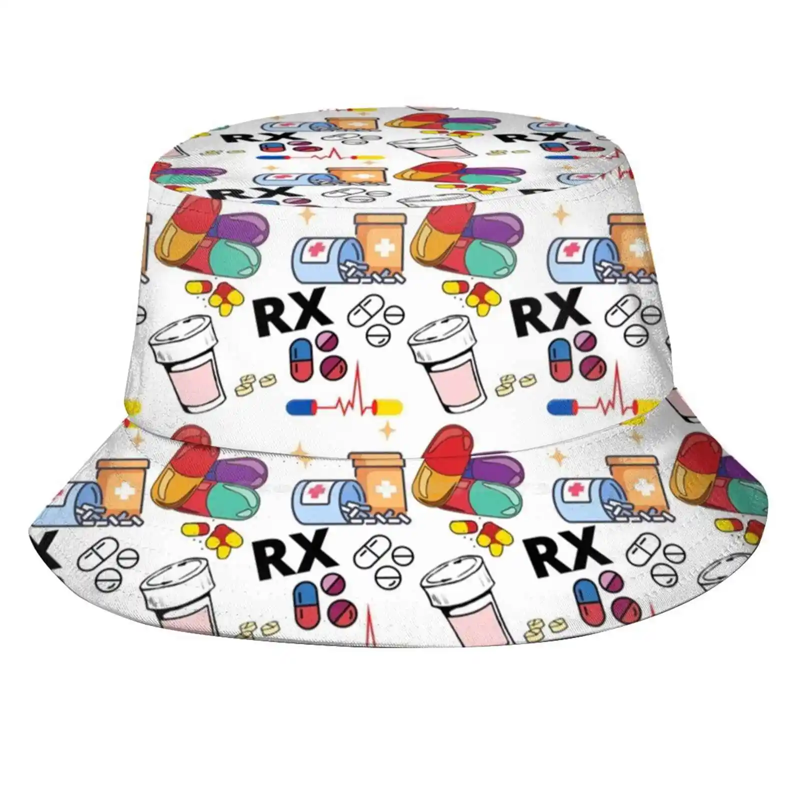 Pharmacy Pattern Pills Rx Sun Cap Fisherman Hat Bucket Hats Pharmacist Pharmacy Tech Idea Pills Medicine Rx Prescription