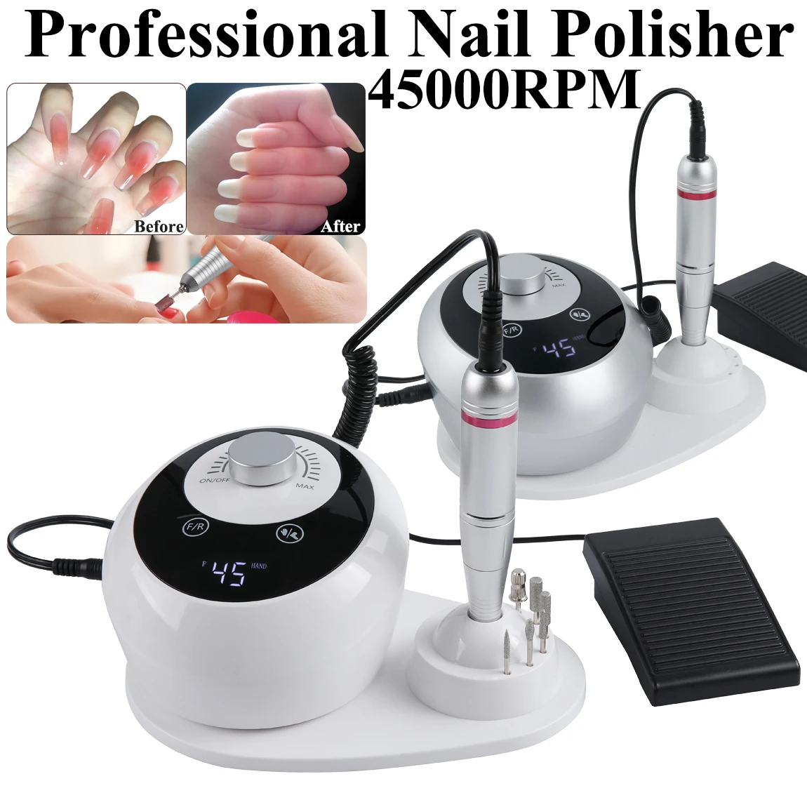 

Новая модернизированная профессиональная электрическая дрель для ногтей 45000 об/мин, маникюрная машина, малошумная шлифовальная машина для ногтей, набор инструментов для полировки маникюрного салона