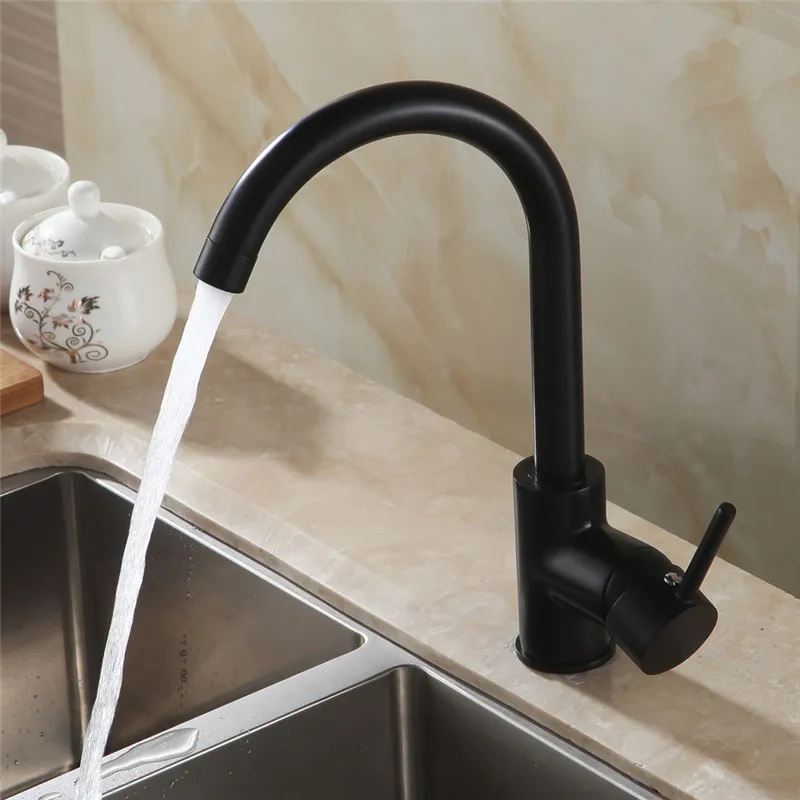 Kitchen Faucets Brass Kitchen Sink Water Faucet 360 Rotate Swivel Faucet Mixer Single Holder Single Hole Silver Mixer Tap 7114