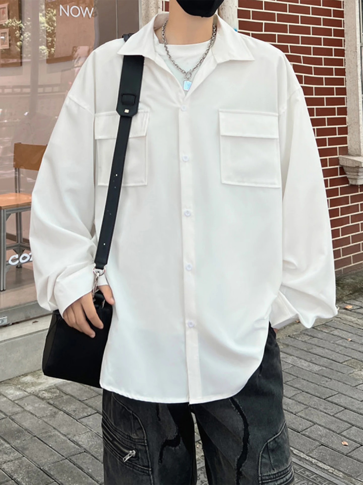 

Белая повседневная рабочая рубашка оверсайз для мужчин, свободный крой, осенняя мода, бренд LpZ, дышащая, ветрозащитная, удобная, из полиэстера