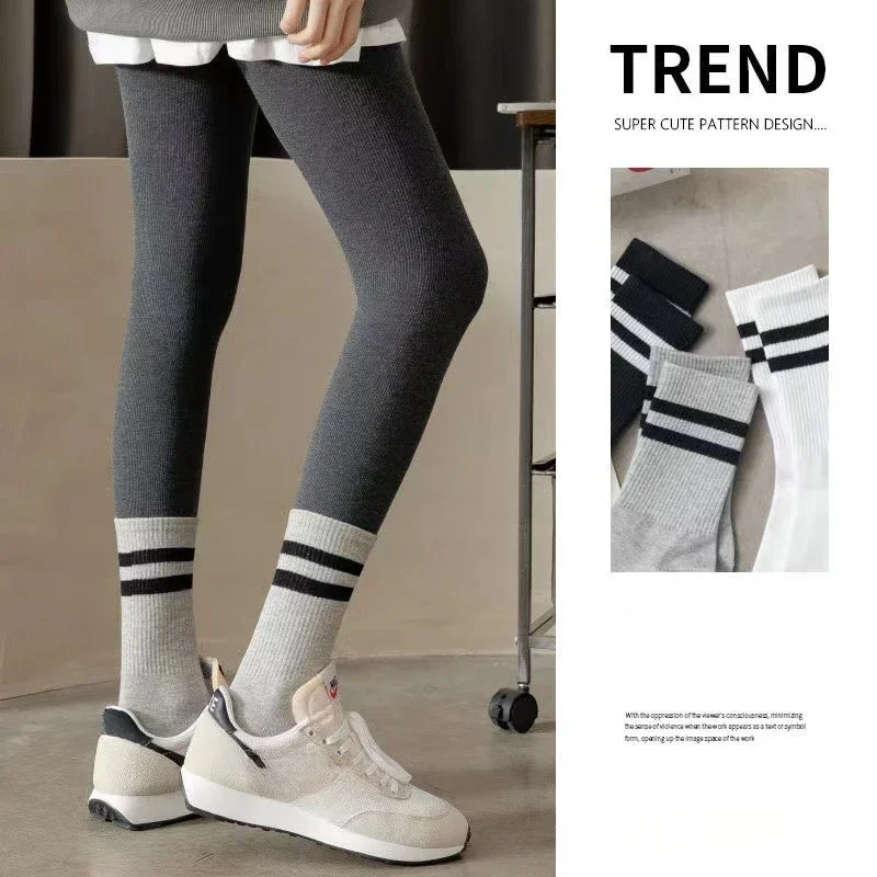 3 or 10 Pairs Women Sports Socks High Tube Cotton Socks Striped White Black Socks Middle Tube High Quality Cute Socks