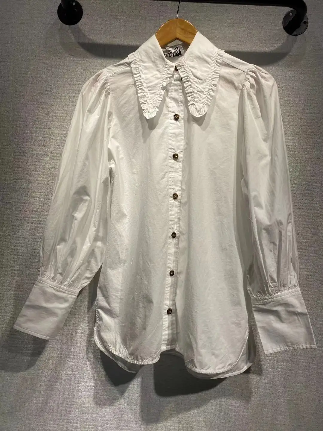 

Nordic Spring Summer New Loose Design Casual Bubble Sve Collared Women's irt White 2023 Faion Casual Sle Long Sve