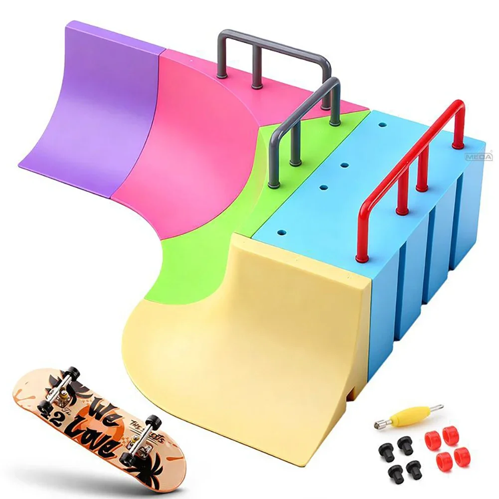 Kid Colorful Fingerboard Skateboards Finger Sports Toy Ramp Park Railings Basin Model Scene Finger Skateboard Training Toy Gift