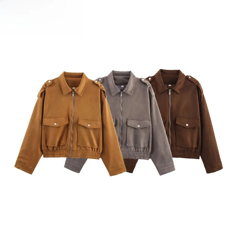 

Autumn New Women's Faion Casual Loose Slimming Stand Collar Jaet Outerwear Street Sle Polyester Fiber Long Sve ort...