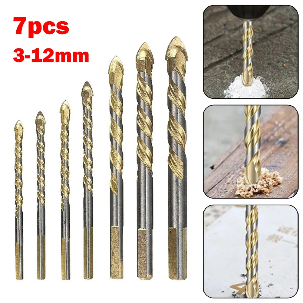 

7pcs Triangle Drill Bit 3-12mm Glass Drill Bit For Tile Concrete Brick Glass Wood Stone Multi-Material Drilling Hole Opener