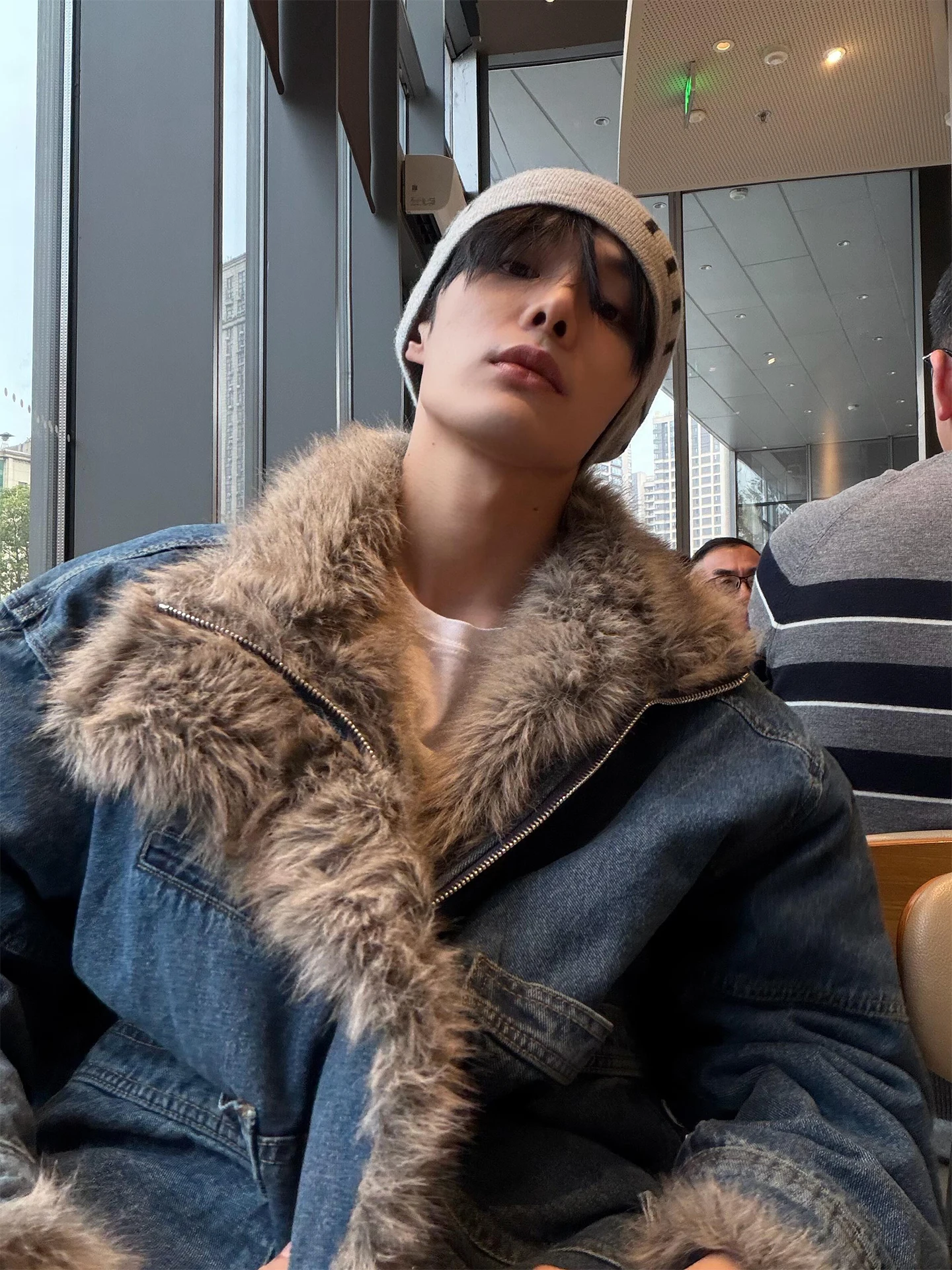 

Retro American Denim ort Thiened Warm Cotton Jaet Coat for Men And Women with Fur Collar Winter Casual Outerwear