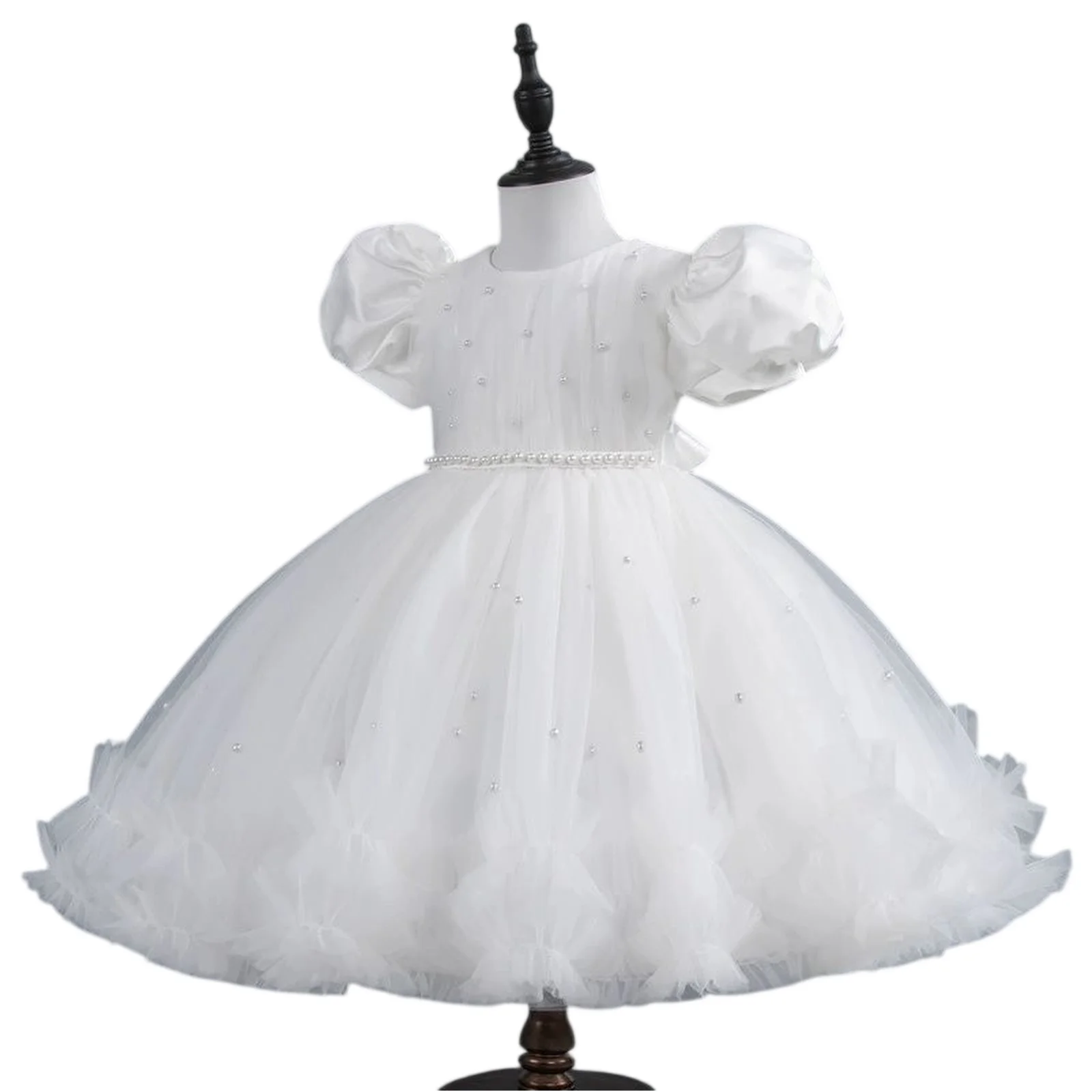 

Baby Girl Flower Puff Sleeve Dresses Christmas Wedding Birthday Party Dress for Kids Toddler Children Formal Evening Costume