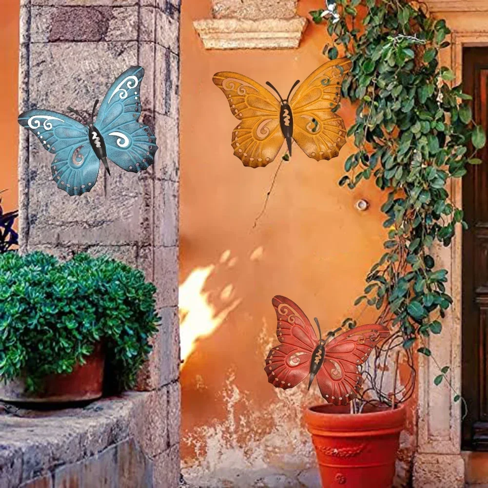 Rust Resistant Garden Decor Butterfly Garden Wall Art As Shown Iron Butterfly Decoration Colorful Finish Hollow Design