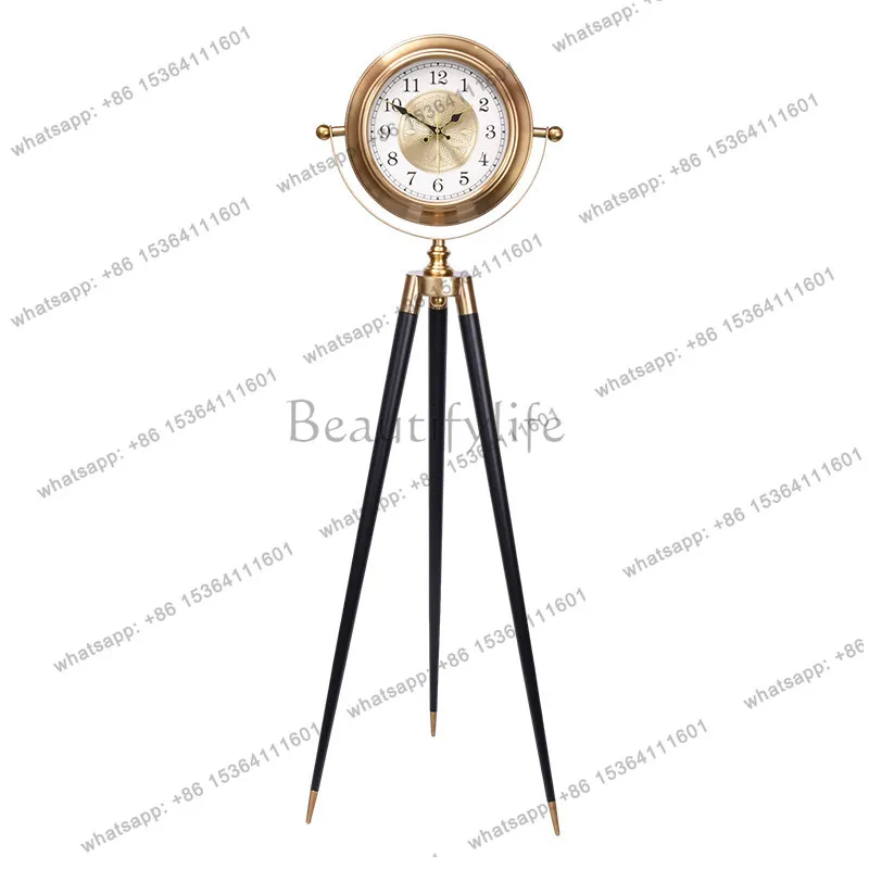 American retro living room atmospheric silent floor clock European creative tripod household light luxury desktop clock