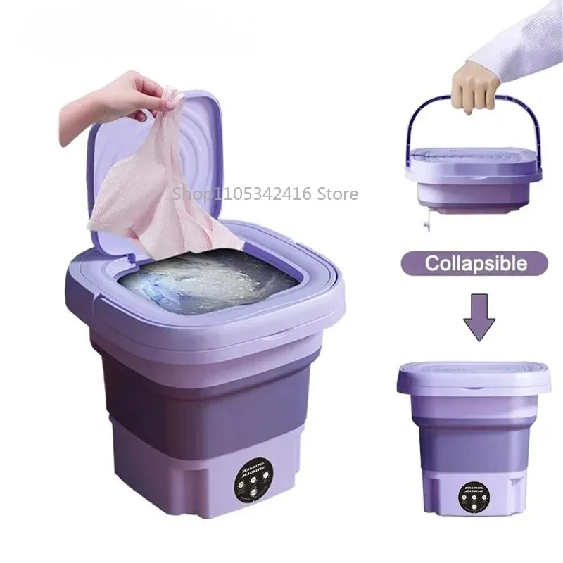 8L Portable Foldable Washing Machine with Spin Dryer, Mini Washer for Socks, Underwear & Panties, HouseholdCompactWashingMachine