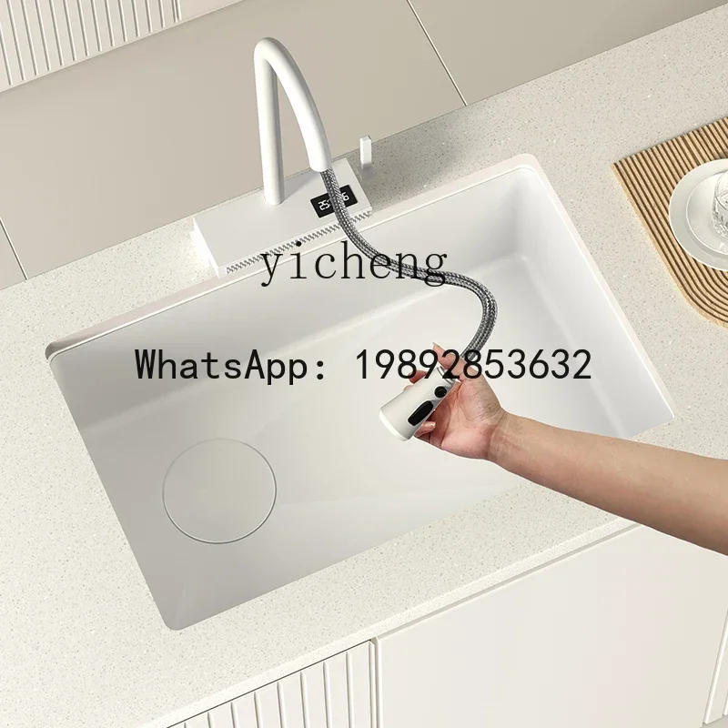 

LYY Flying Waterfall Rain Large Single Sink Vegetable Basin Nano Stainless Steel Sink Dishwashing Sink