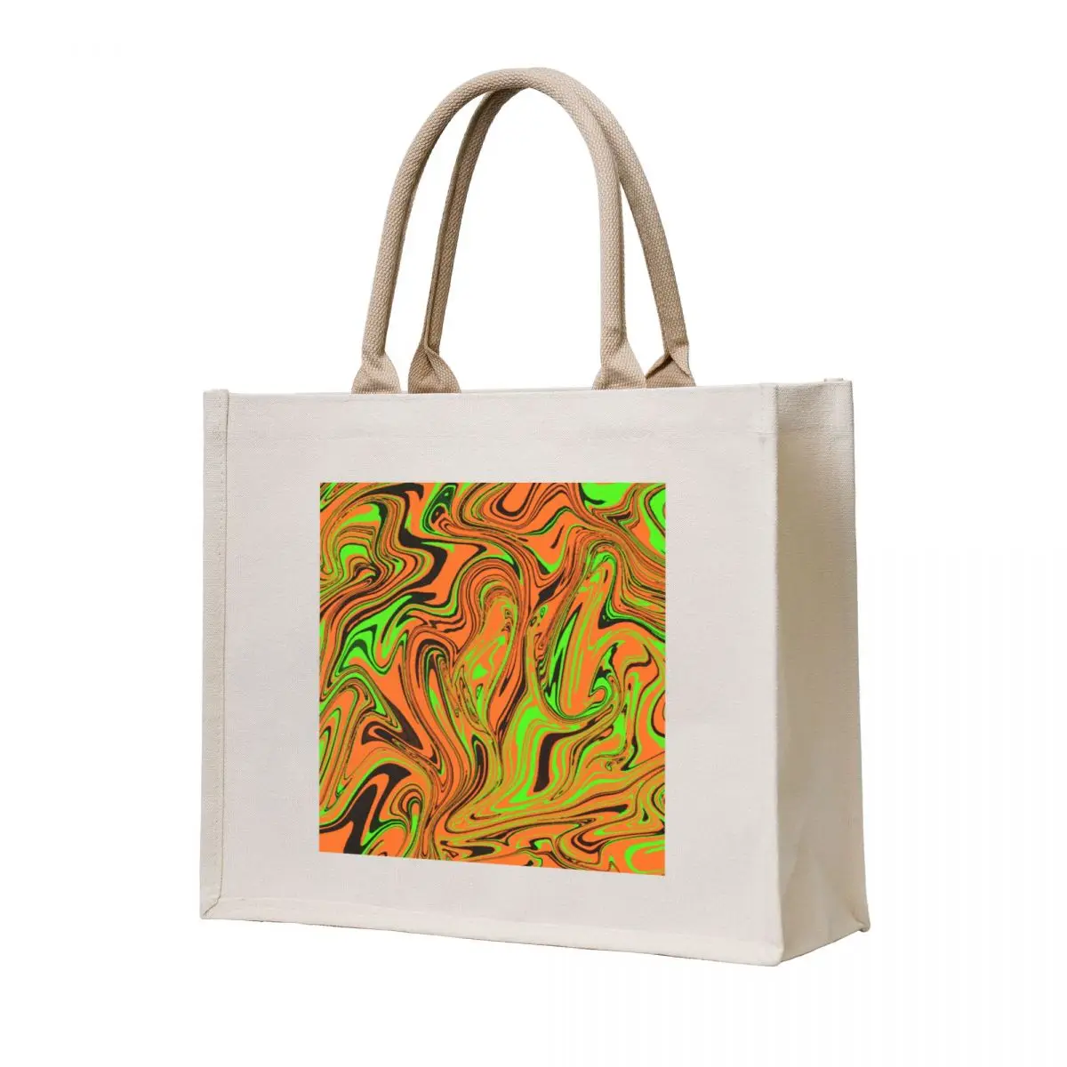 

Liquid swirl abstract in green orange and black Tote Bag personalized tote tote bags men bag women Large bags for women