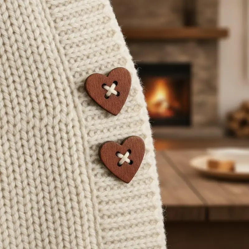 Eco Friendly 2-Hole Wooden Sewing Buttons Retro Heart Star Shape 100pcs Set for DIY Handmade Craft Projects