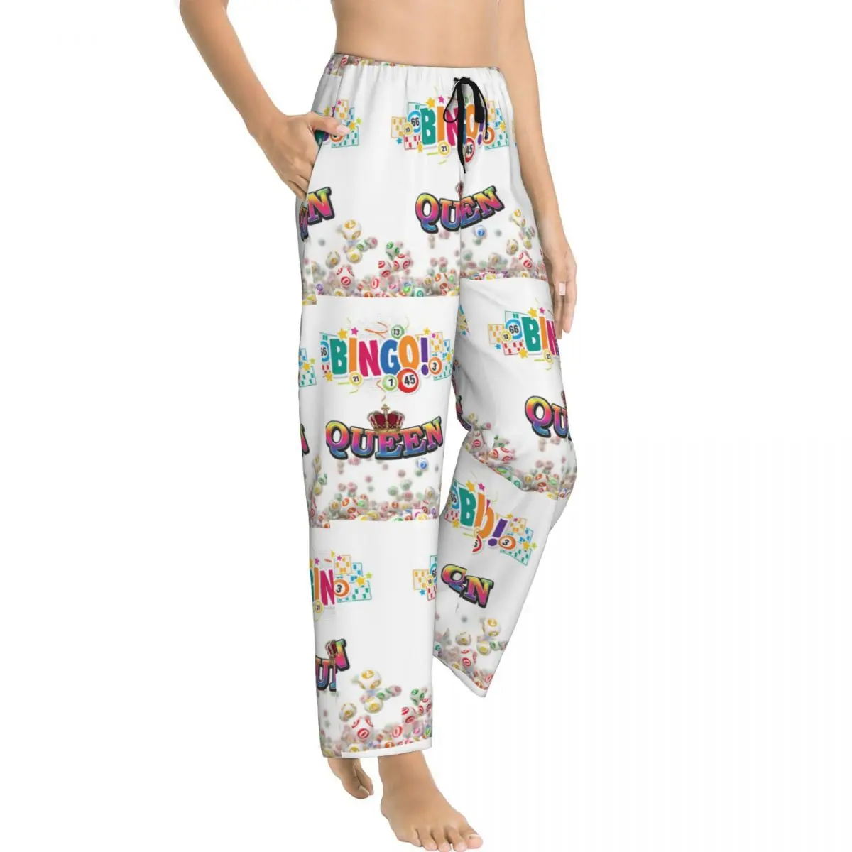 Custom Bingo Queen Pajama Pants Women's Paper Game Lounge Sleep Drawstring Sleepwear Bottoms with Pockets