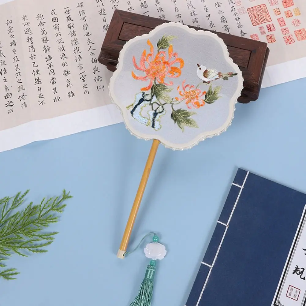 Classical Round Fan Vintage Semi-transparent Silk Fan Double Sided With Tassel Hand Fan Female Costume Hanfu Cheongsam