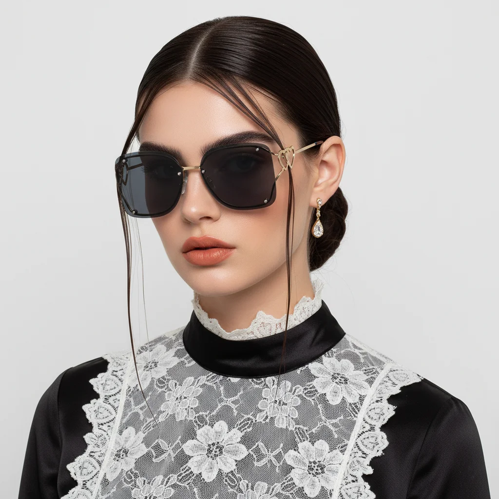 Randlose Herzförmige Sonnenbrille für Damen, Schutzbrille aus Metalllegierung, Übergroß, Modisch, Langlebig, mit Rutschfesten Bügeln