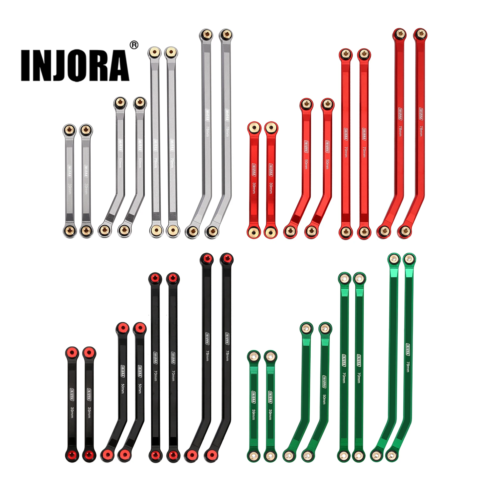 INJORA 8PCS CNC Aluminum High Clearance 4 Links Set for 1/24 RC Crawler Car Axial SCX24 Jeep Gladiator Dodge Power Wagon