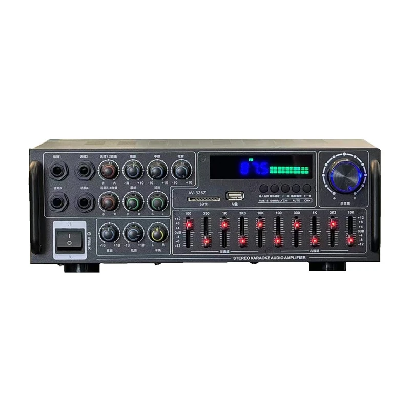 High Power Home Amplifier AV 12V 220V 2-Channel Bluetooth Equalizer Car Outdoor Karaoke Home Theater Conference Sound Systems