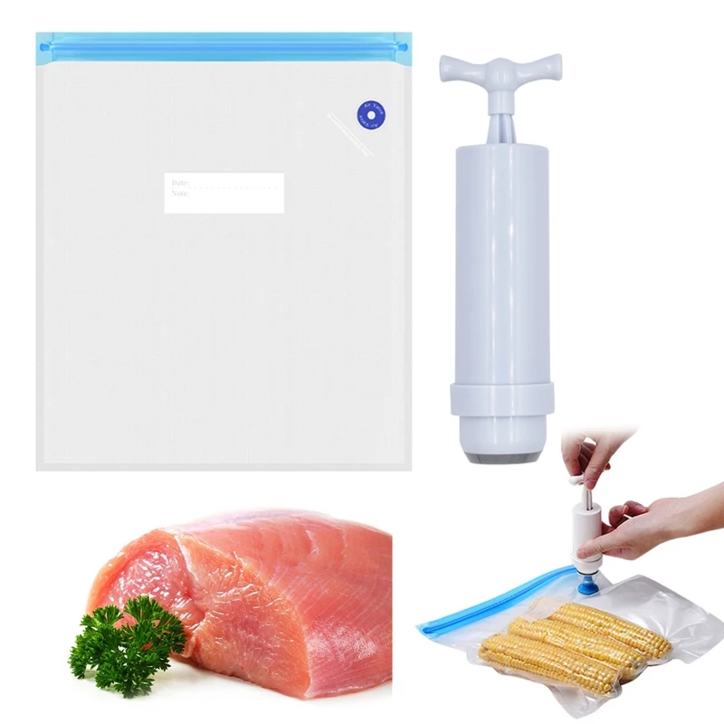 5Pcs Packaging Bag+Food Vacuum Sealer Storage Saver Hand Kitchen Machine