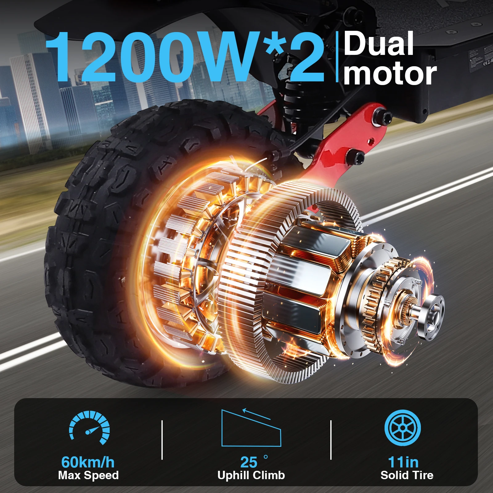 FREEBOY H6 E-Scooter 2400W Doppelmotor Elektrischer Klapproller mit 48V 21Ah Batterie und Doppel-11-Zoll-All-Terrain-Reifen – Detail 2