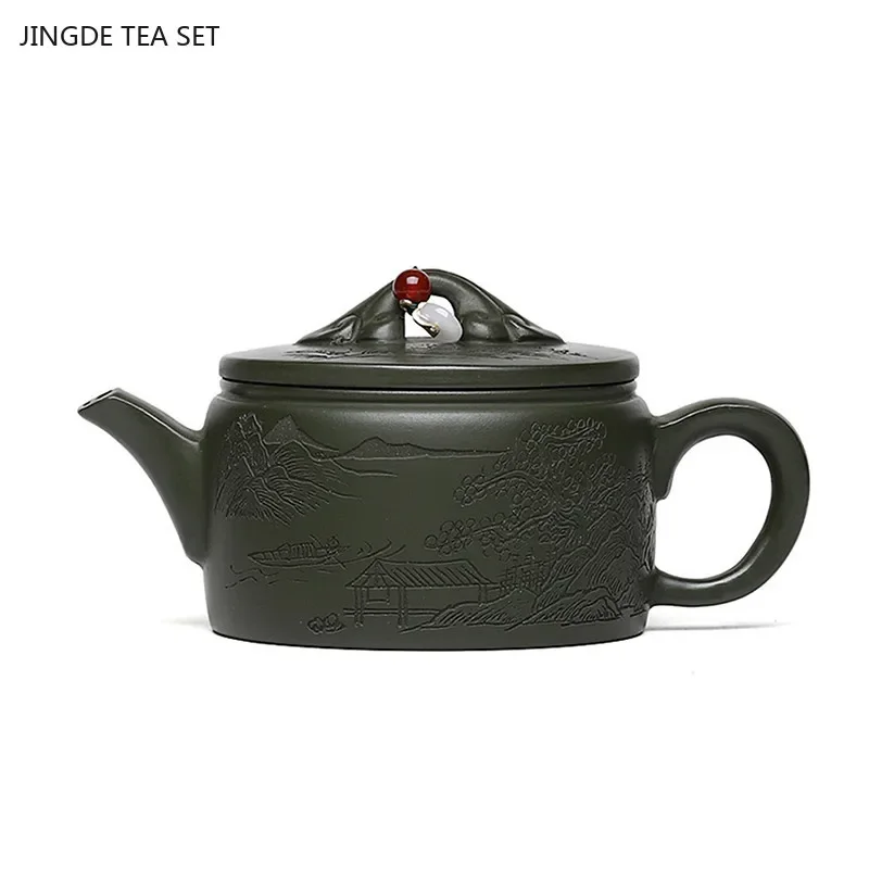 

200ml Tradition Green Mud Teapot Yixing Purple Clay Tea Pot Handmade Filter Beauty Kettle Chinese Zisha Tea Set Custom Gifts