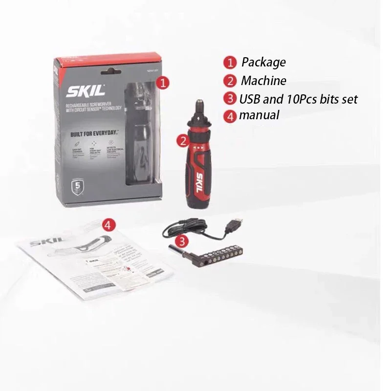 Imagem -06 - Chave de Fenda Elétrica sem Fio Recarregável Carregador Usb tipo c Mini Ferramenta Elétrica Portátil Reparo com Conjunto de Brocas Skil-sd5612