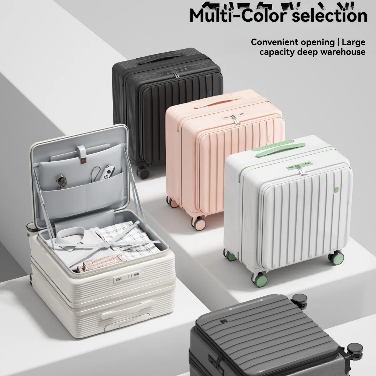 Uma pequena mala multifuncional com abertura frontal com compartimento profundo tanto para homens quanto as mulheres, uma bolsa de viagem de 18 polegadas para embarque