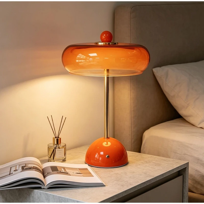New Flying Saucer Desk Lamp Dopamine Vintage High-end Atmosphere Lamp Adjustable LED Glass Bedroom Bedside Table Lamp Home Decor