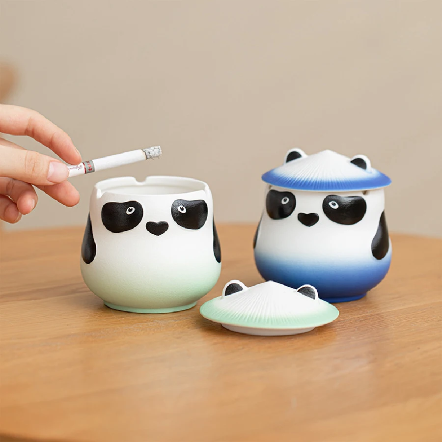 

Kung Fu Panda Creative Ceramic Ashtray With Lid Home Office Decor Smoke Ash Tray