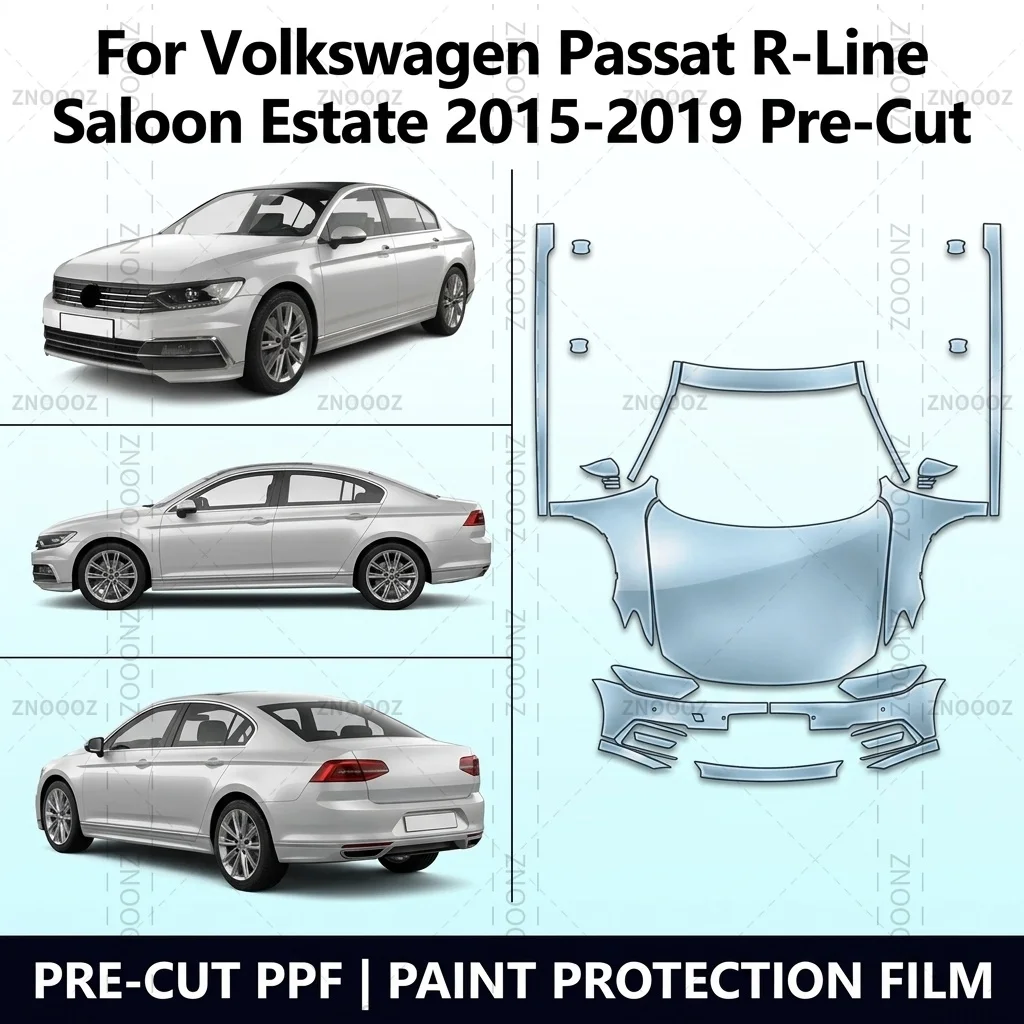 For Volkswagen Passat R-Line Saloon Estate 2015-2019 Pre-Cut PPF Paint Protection Front Kit+Rockers TPU Self Healing High