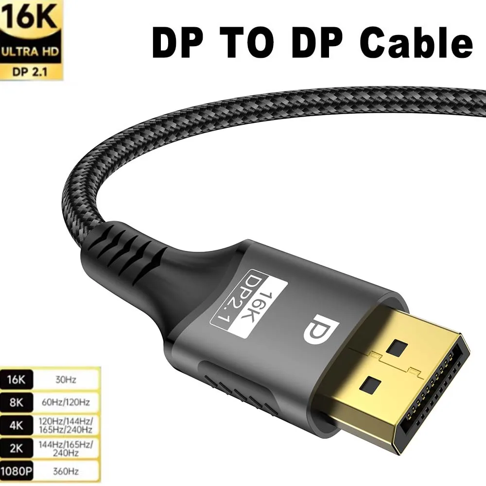16K DisplayPort 2.1 Cable 8K@120Hz 4K@240Hz 80Gbps HDR Video Audio Displayport Cable Display Port for Laptop TV Xbox Projector