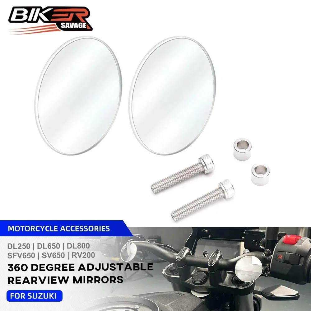 For Suzuki V-Strom 250 650 800 1050 360 Degree Adjustable Auxiliary Blind Spot Mirror Adjustable Rearview Mirrors SV650X RV200