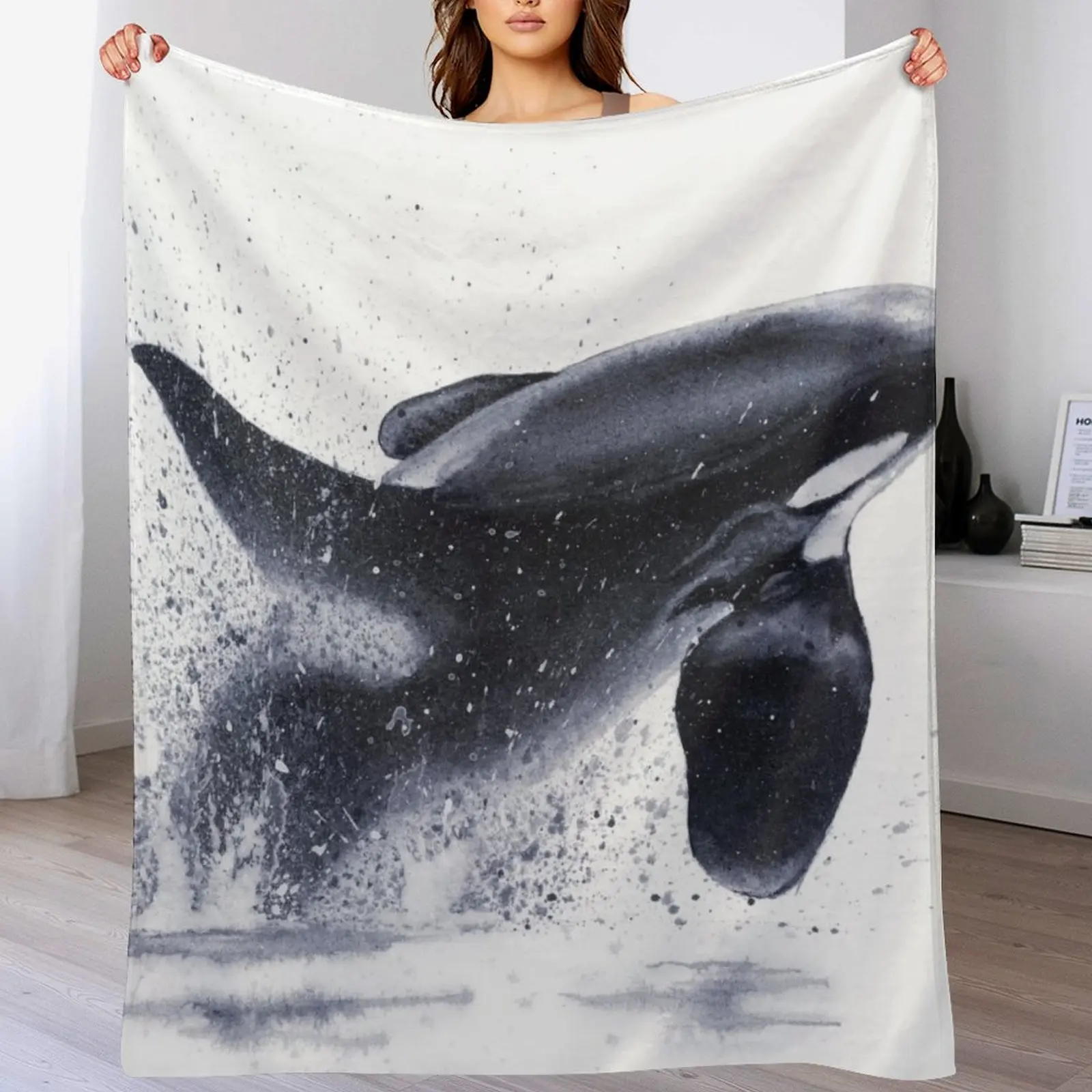 

Orca Splash Watercolour Throw Blanket Tourist bed plaid Fashion Sofas Blankets