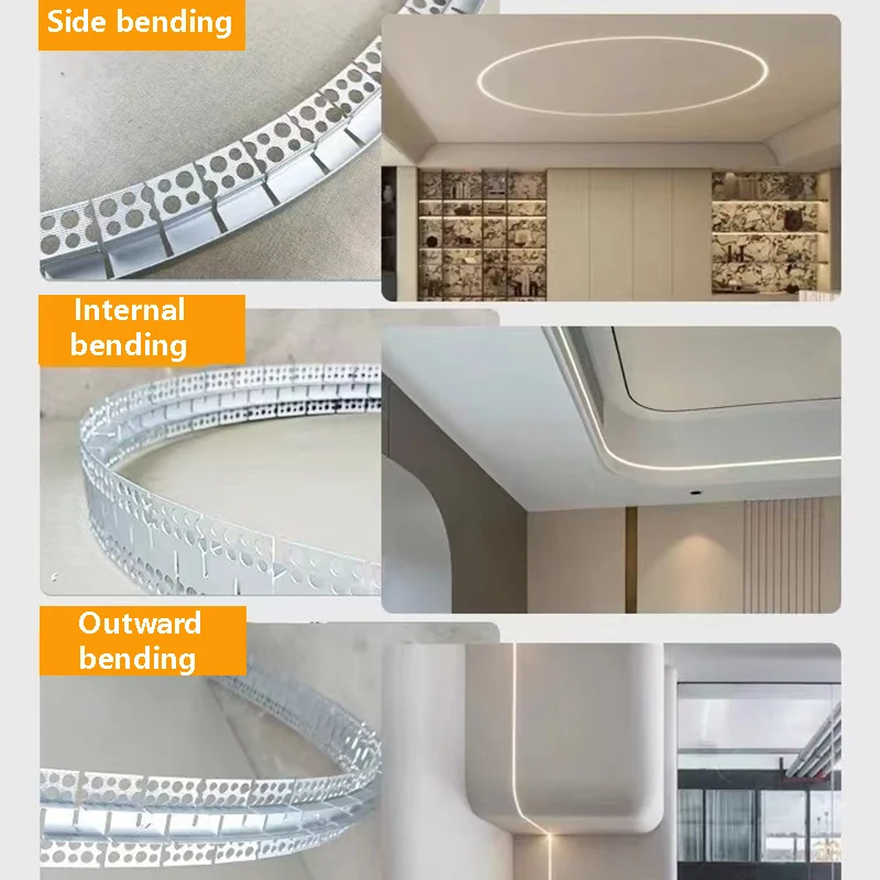 Bande Lumineuse Linéaire LED Encastrée, Profilé en Aluminium Pliable, Gel de Silice, Utilisation de Canaux, Sans Cadre, Cloisons Sèches, Plafond Incurvé Caché, DIY