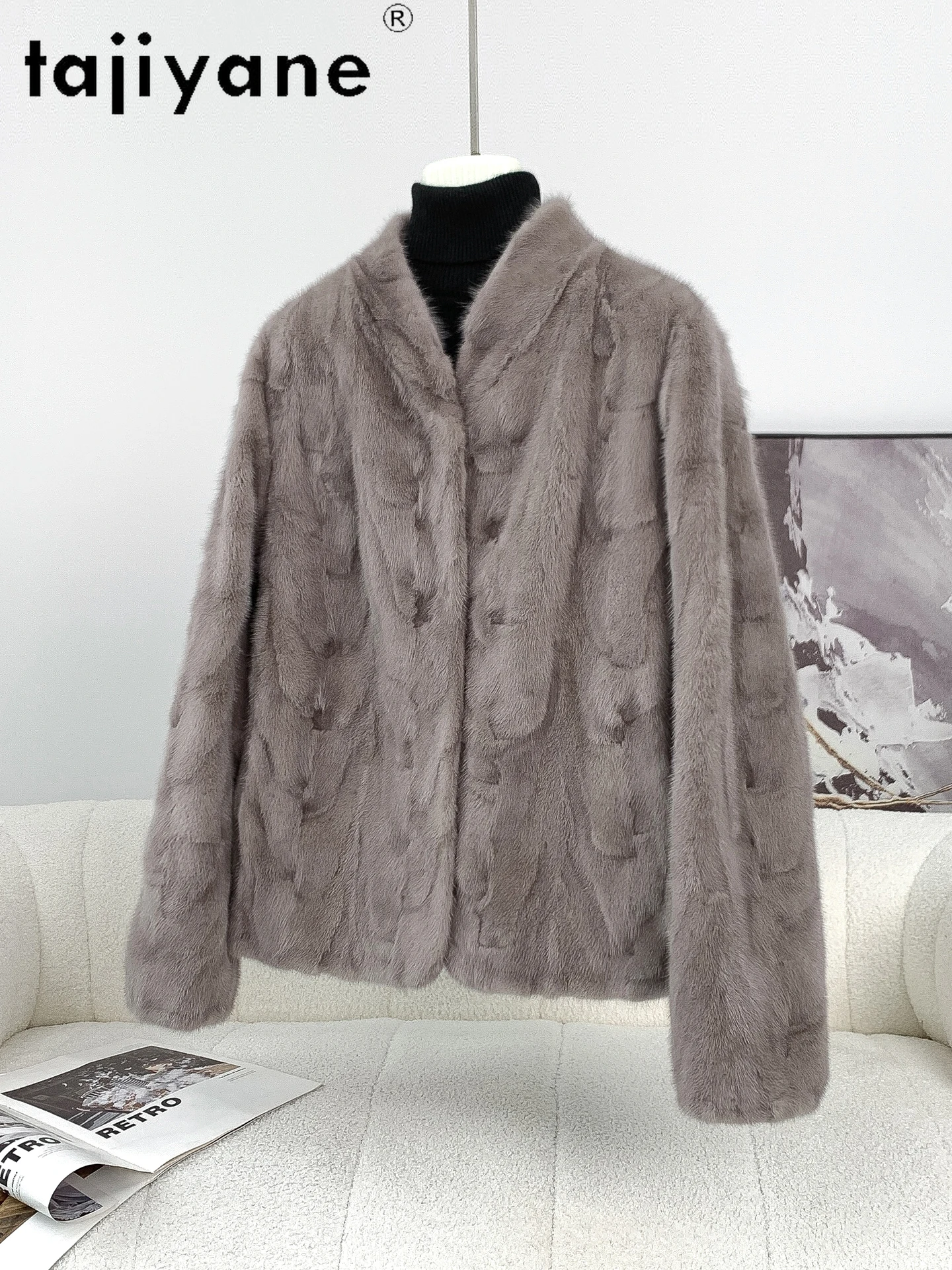 TAJIYANE 100% Natural Mink Fur Coat Women Luxury Grey Real Fur Jackets New Winter Female Outerwears 2025 Woman Clothes fourrure