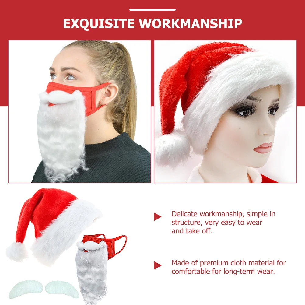 

1Set Christmas Costume Santa Hat Beard Fake Eyebrow Santa Claus Cosplay Accessories Party Photo Props Christmas Hat