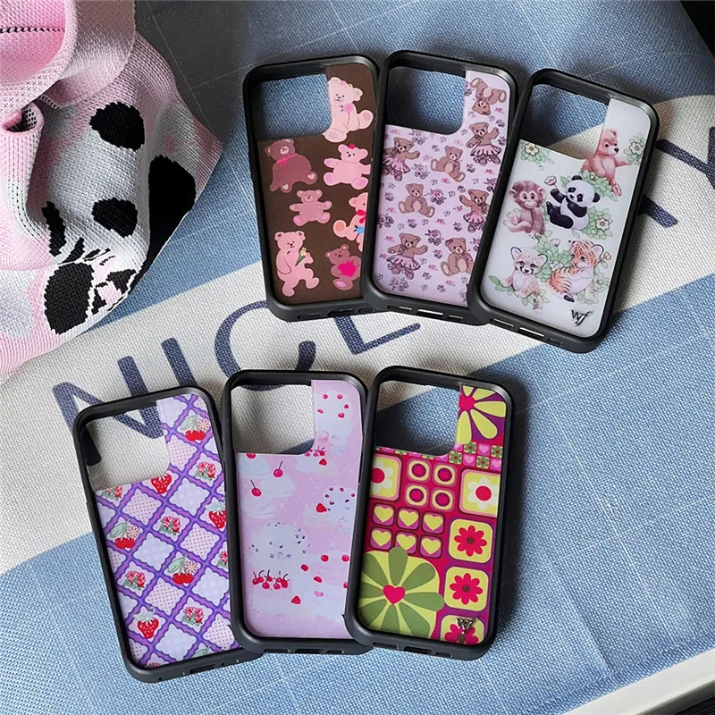 

USA WF Wildflower Phone Case for iPhone 12 13 14 15 16 Pro Max Plus 16pro 16plus Bear Panda Cake cloth wf label Cover Funda