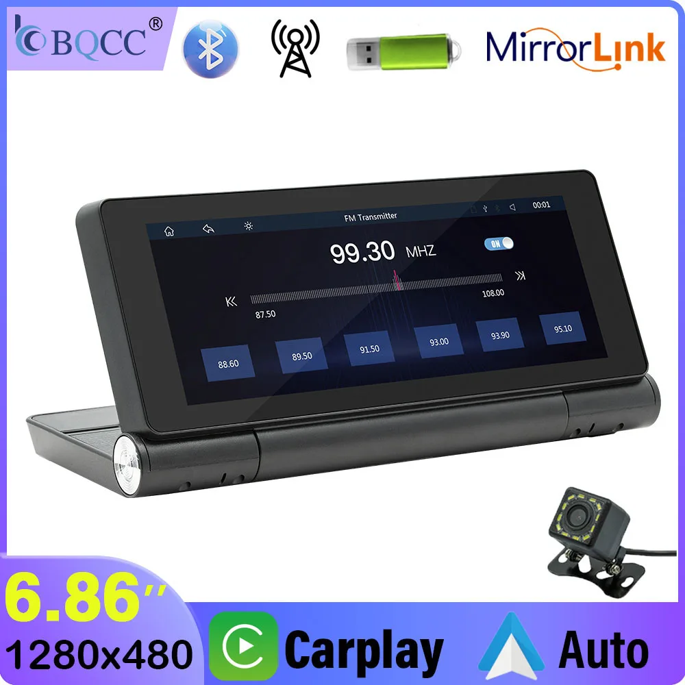 BQCC 6.86'' Portable Car Player Foldable Wireless Carplay Android Auto MirrorLink Reversing Image Multimedia Smart Stereo Radio