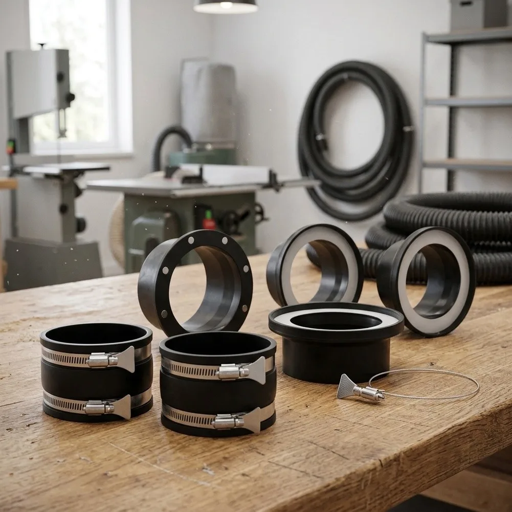 8-Piece Pipe Fitting Kit for Dust Extraction Featuring Tool-Free Magnetic Assembly and Rubber Gasket Sealing for 100mm Ducts