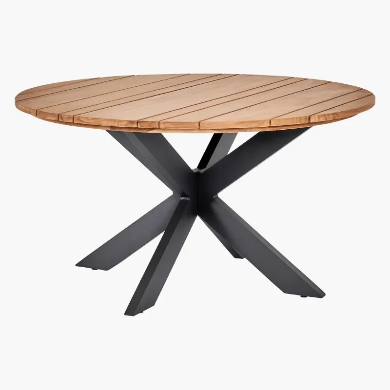

Outdoor dining table with solid teak top and steel base
