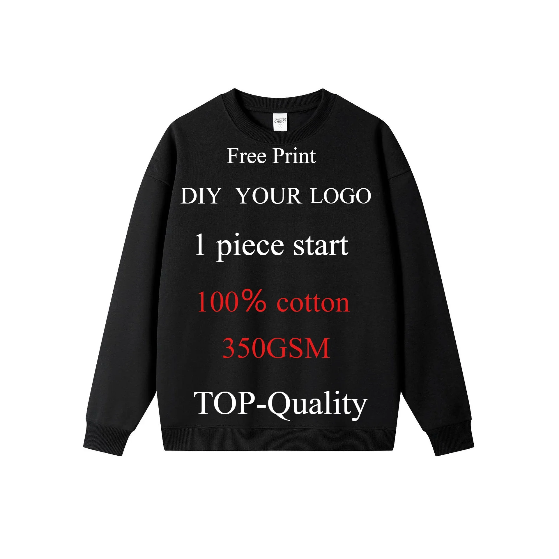 Sudadera para hombre con logotipo personalizado DIY, Jersey holgado de algodón de talla grande con cuello redondo de Color sólido Unisex de alta calidad para primavera, ropa para hombre